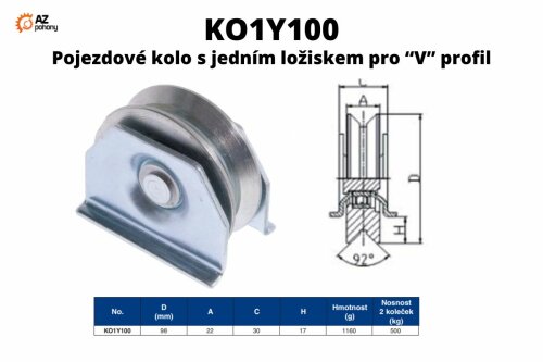 KO1Y100 - pojezdové kolo s jedním ložiskem pro "V" profil